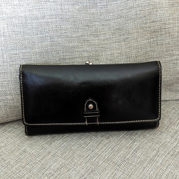 BUXTON Genuine Leather Vintage Minimalist Black Wallet w Kiss Lock Change Pouch - Picture 4 of 16